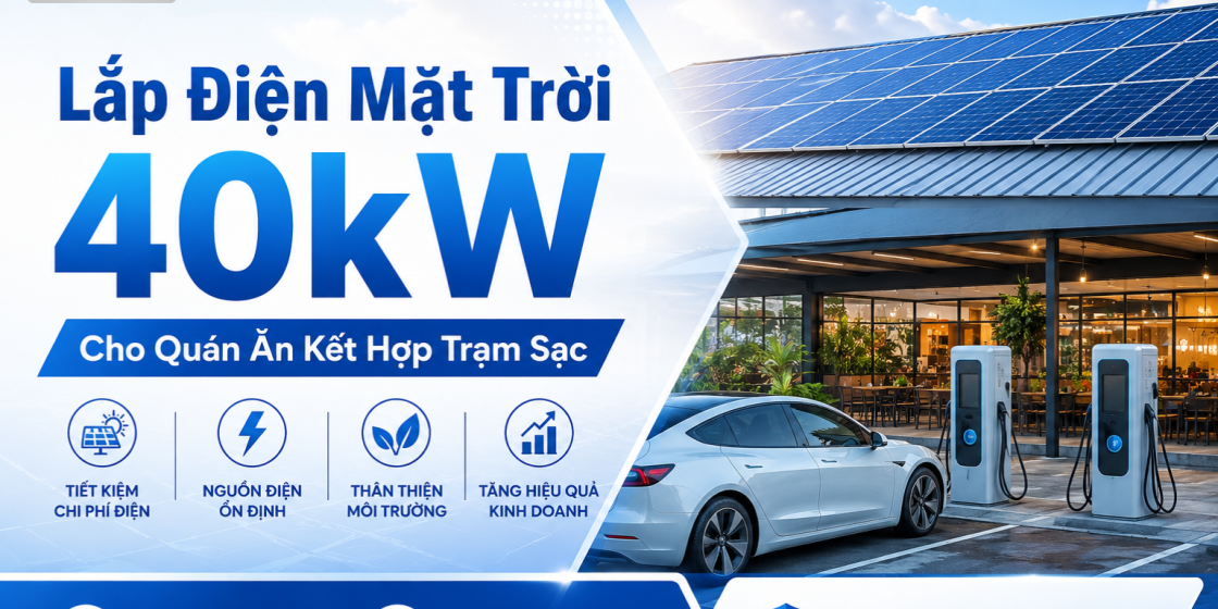 Lắp Điện Mặt Trời 40kW Cho Qu&aacute;n Ăn Kết Hợp Trạm Sạc
