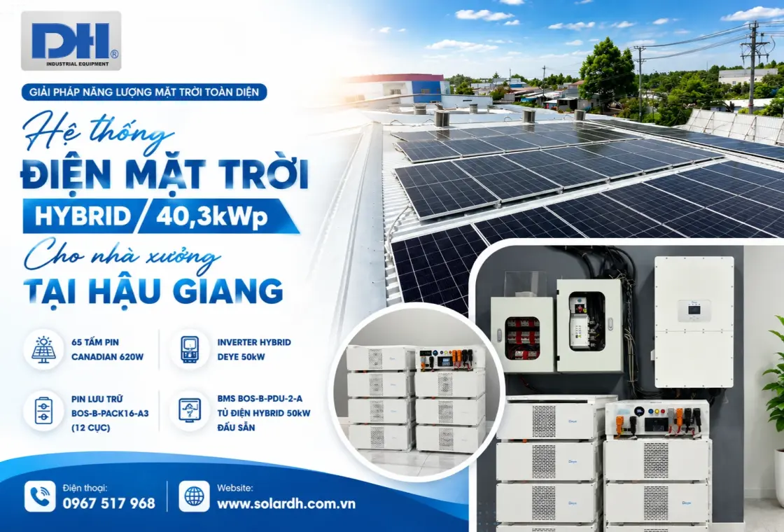 Hệ Thống Điện Mặt Trời 40,3kWp Hybrid Cho Nh&agrave; Xưởng Tại Hậu Giang