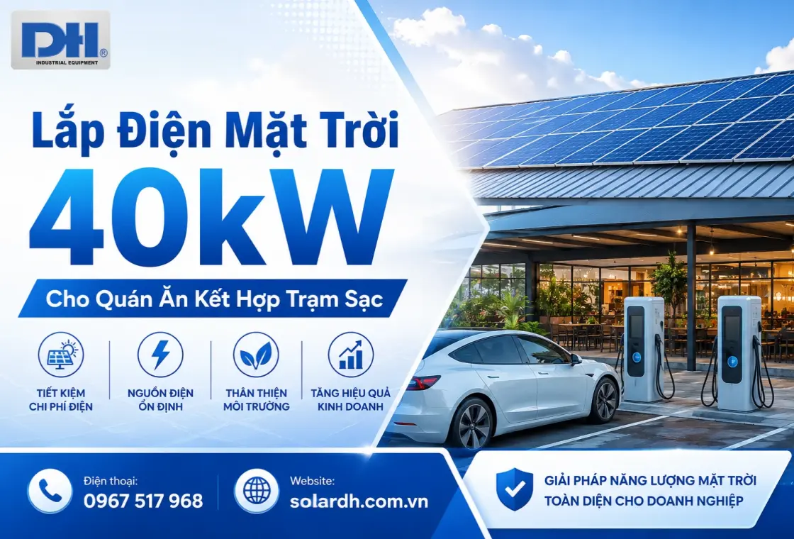 Lắp Điện Mặt Trời 40kW Cho Qu&aacute;n Ăn Kết Hợp Trạm Sạc