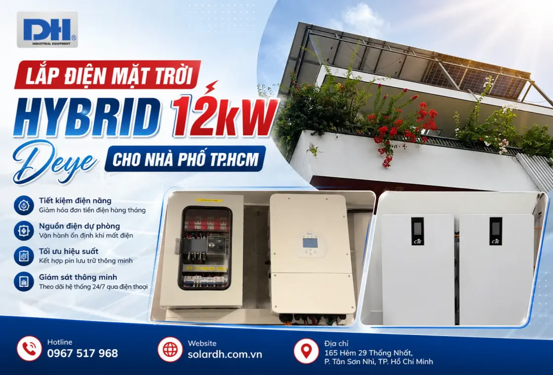 Lắp Điện Mặt Trời Hybrid 12kW Deye Cho Nh&agrave; Phố TP.HCM