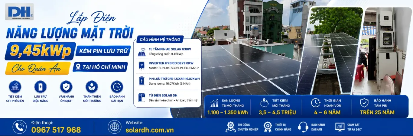 Hệ Thống Điện Mặt Trời 9,45kWp K&egrave;m Pin Lưu Trữ Cho Qu&aacute;n Ăn Hồ Ch&iacute; Minh
