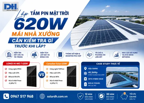 Tấm Pin Mặt Trời 620W: M&aacute;i Nh&agrave; Xưởng Cần Kiểm Tra G&igrave; Trước Khi Lắp?