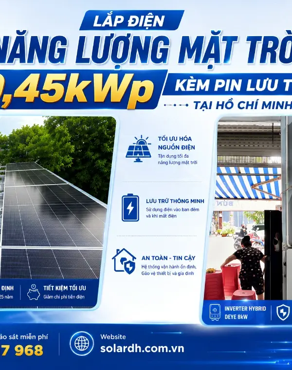 Lắp Điện Năng Lượng Mặt Trời 9,45kWp K&egrave;m Pin Lưu Trữ Tại Hồ Ch&iacute; Minh
