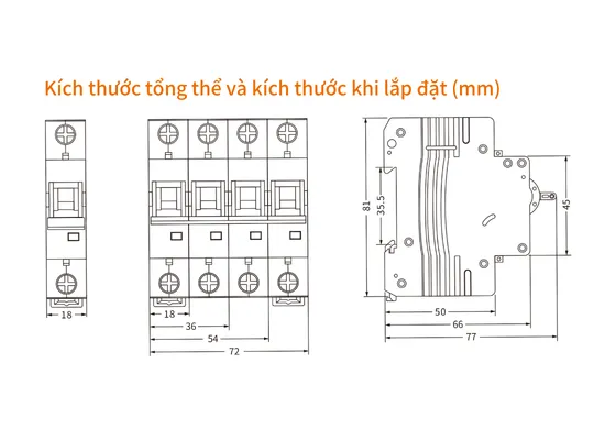 Kích thước lắp đặt tổng thể (mm)