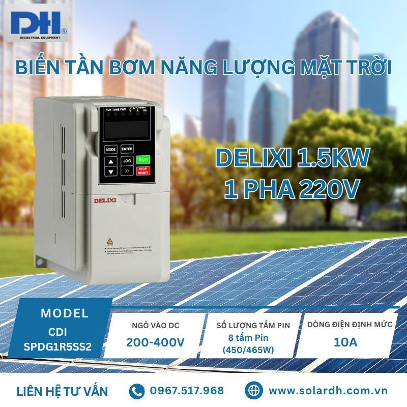 Solar Pump Inverter Delixi 1.5kW 1 pha 220V