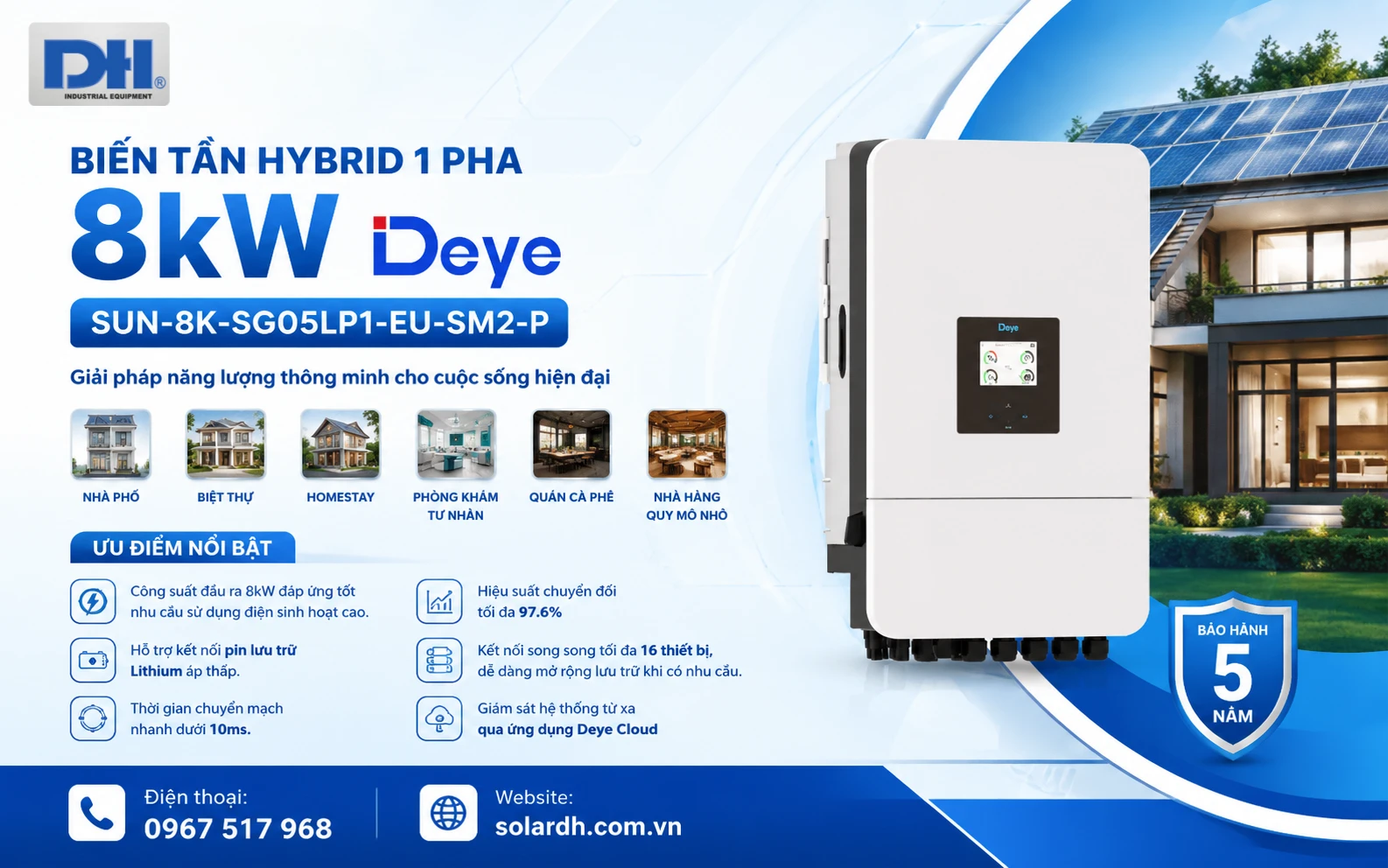 Biến tần Deye 8kW 1 pha Hybrid