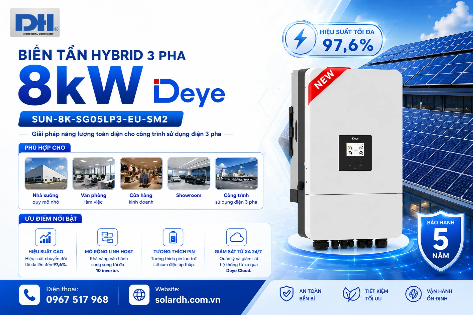 Biến tần Deye 8kW 3 pha Hybrid