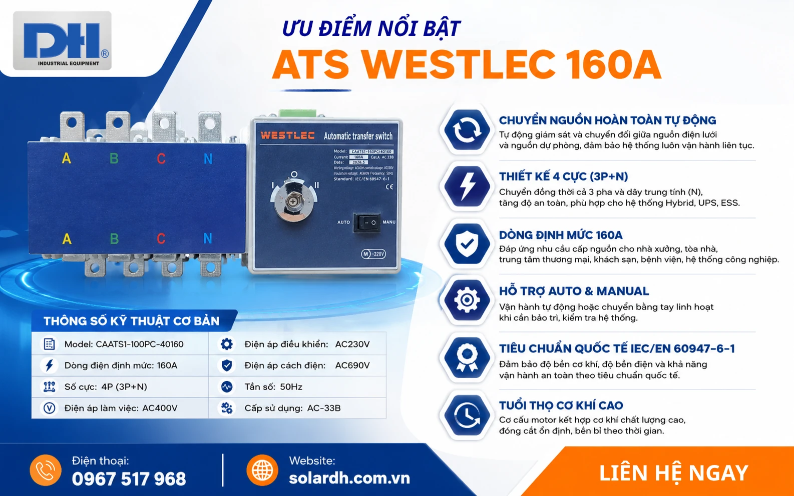 Ưu điểm nổi bật chuyển đổi nguồn 160A 4P