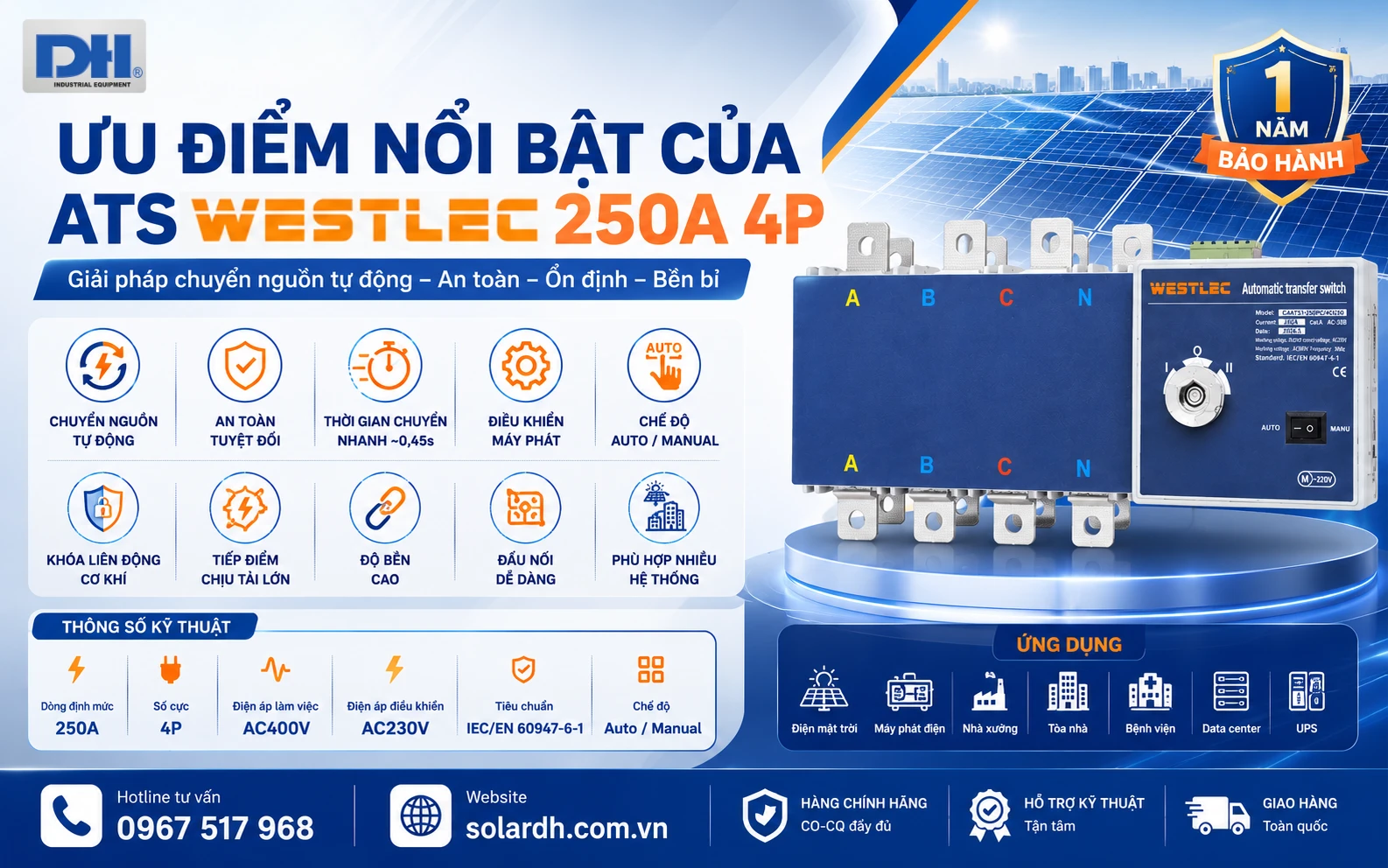 Ưu điểm nổi bật ATS 250A 4P Westlec