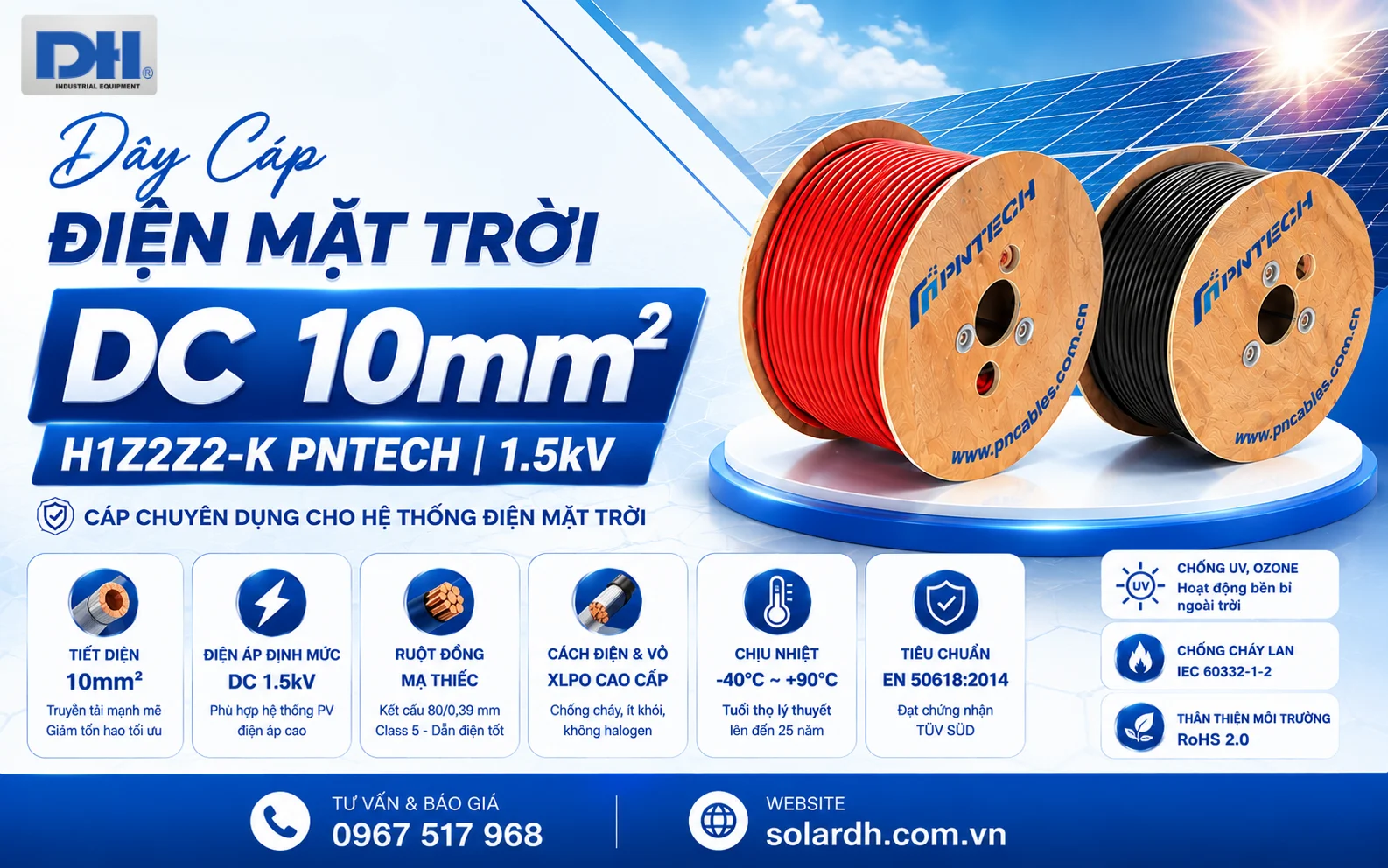 Dây cáp điện mặt trời DC 10mm² H1Z2Z2-K PNTECH