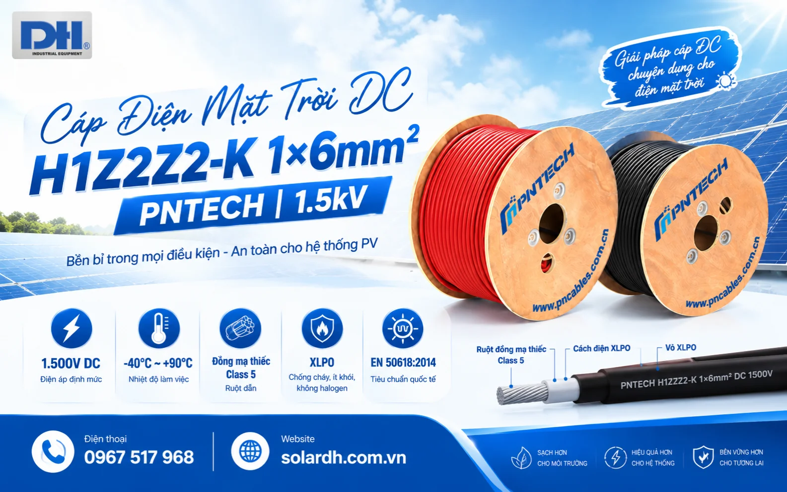 Cáp điện mặt trời DC 6mm² H1Z2Z2-K PNTECH