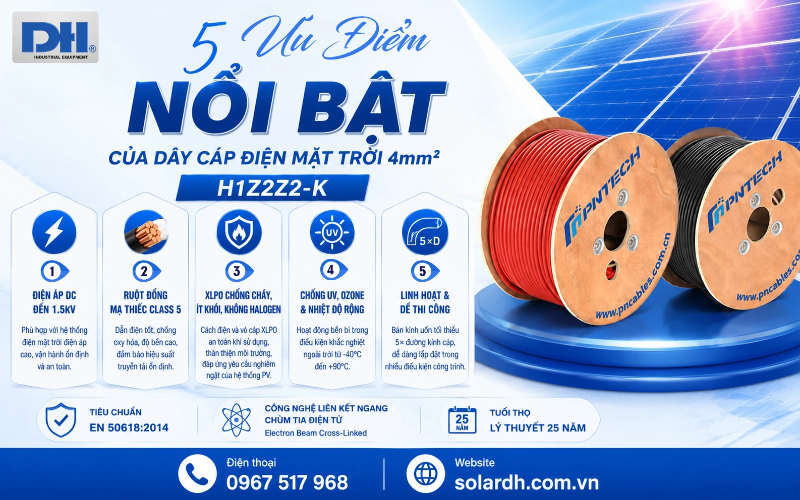 Ưu điểm nổi bật Cáp điện mặt trời DC 4mm² H1Z2Z2-K PNTECH