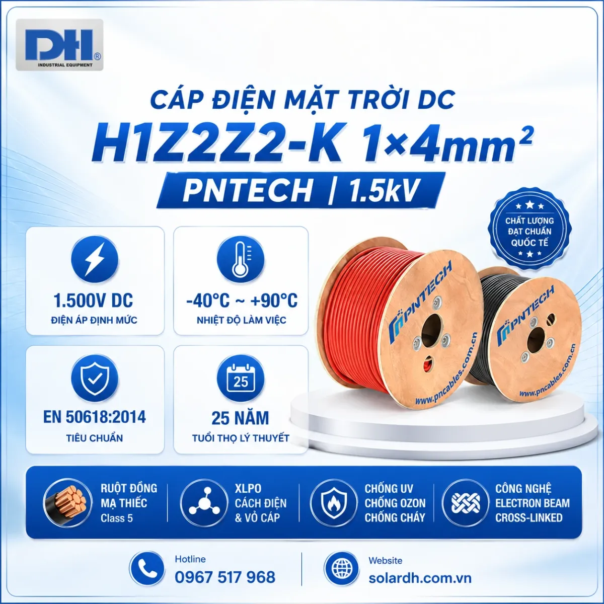 Thông số kỹ thuật Cáp điện mặt trời DC 4mm² H1Z2Z2-K PNTECH