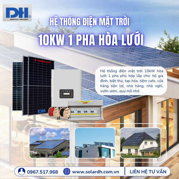 Ứng dụng của hệ thống điện mặt trời 10kW hòa lưới 1 pha