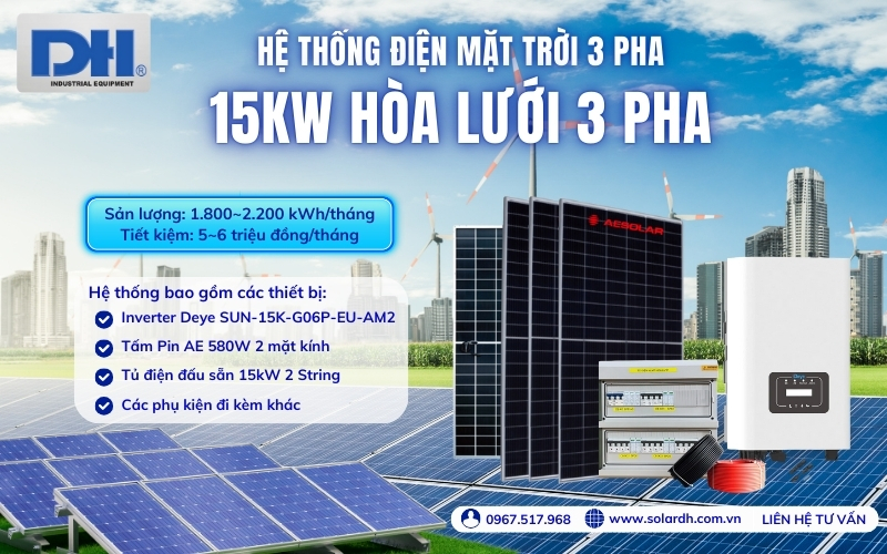 Lợi ích hệ thống điện mặt trời 15kW hòa lướii