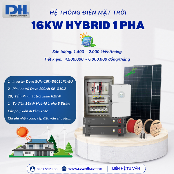 Hệ thống điện mặt trời 16kW Hybrid 1 pha
