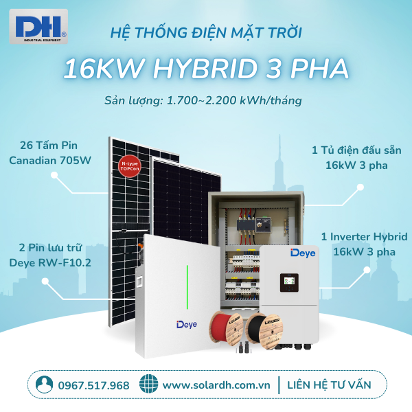 Hệ thống điện mặt trời 16kW Hybrid 3 pha