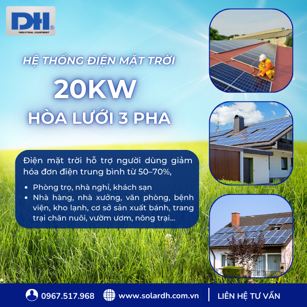 Ứng dụng của hệ thống điện mặt trời 20kW hòa lưới 3 pha