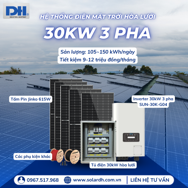 Hệ thống điện mặt trời 30kW hòa lưới 3 pha