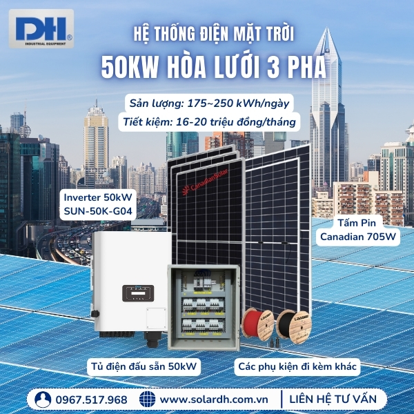 Hệ thống điện mặt trời 50kW hòa lưới 3 pha
