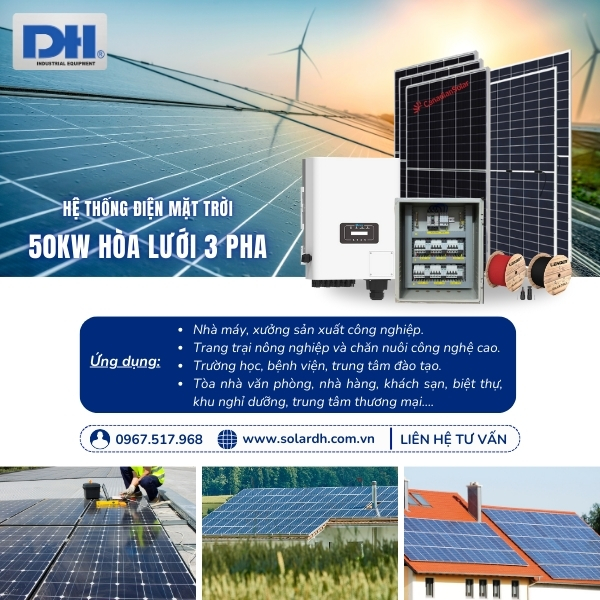 Ứng dụng Hệ thống điện mặt trời 50kW hòa lưới 3 pha