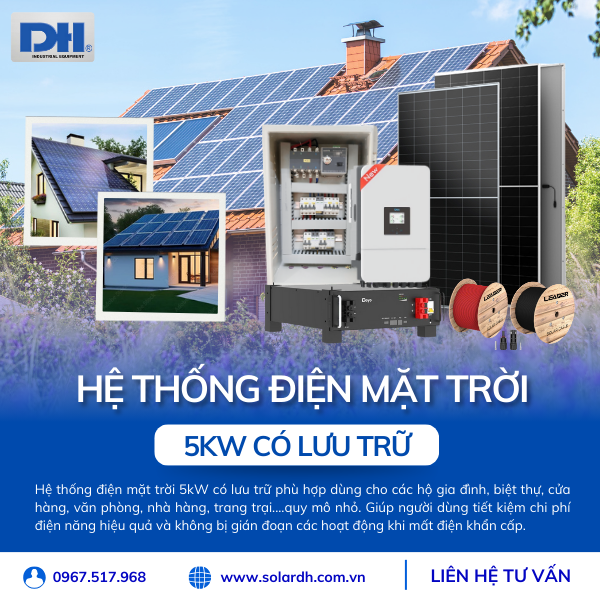 Ứng dụng hệ thống điện mặt trời 5kW có lưu trữ