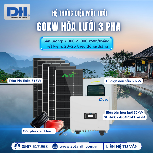 Lợi ích của hệ thống điện mặt trời 60kW hòa lưới 3 pha