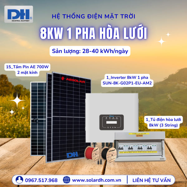 Hệ thống điện mặt trời 8kW hòa lưới