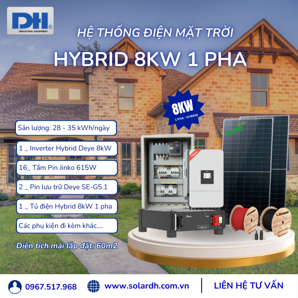 Lợi ích khi lắp hệ thống điện mặt trời Hybrid 8kW 1 pha