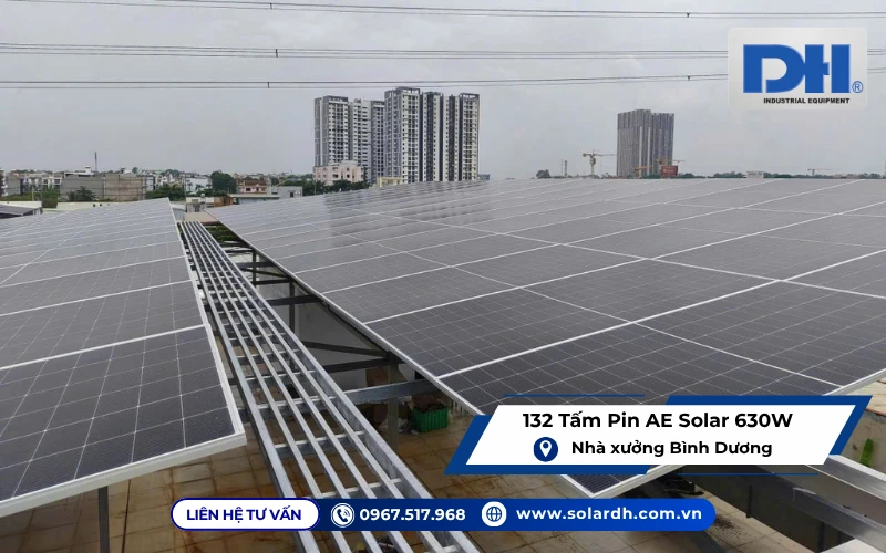 Hình ảnh lắp đặt tấm pin mặt trời AE Solar 630W