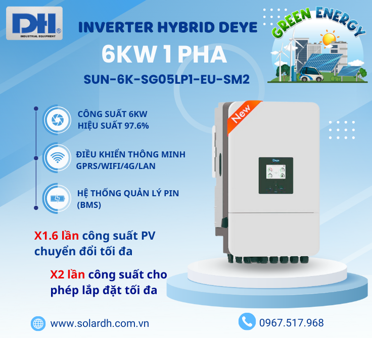 Inverter Hybrid Deye 6kW 1 Pha SUN-6K-SG05LP1-EU-SM2