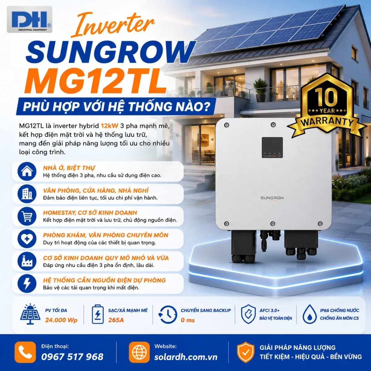 Ứng dụng Inverter Hybrid MG12TL Sungrow