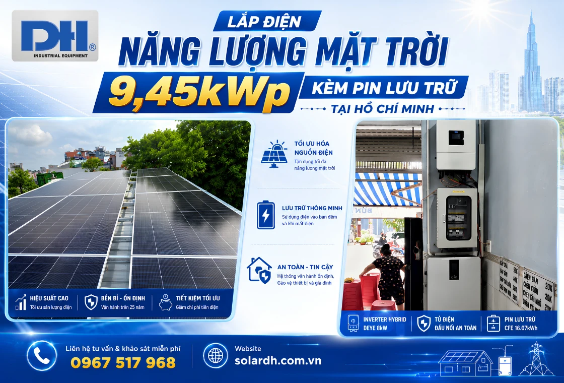 Lắp điện năng lượng mặt trời 9,45kWp Hybrid