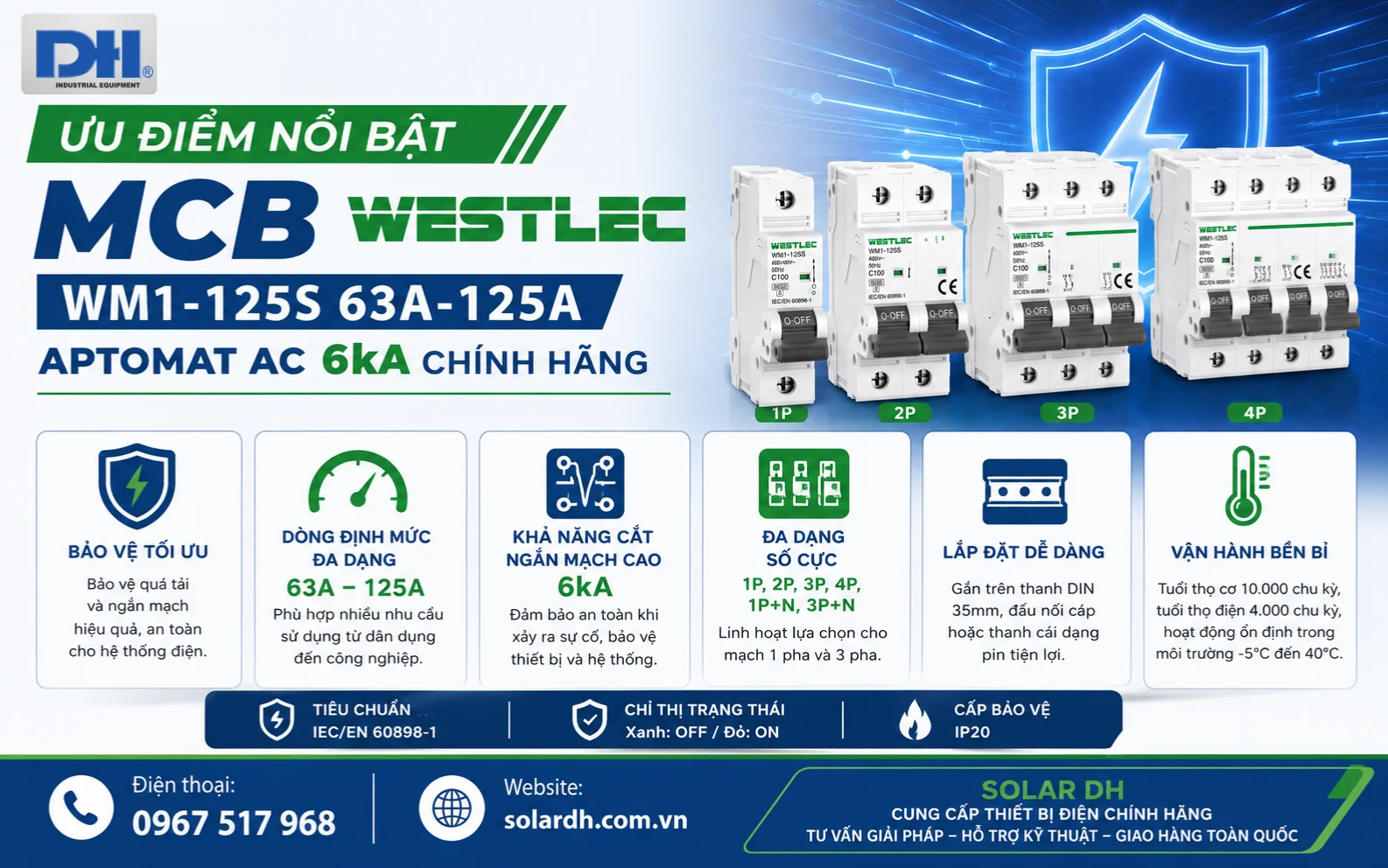 Ưu điểm nổi bật MCB Westlec WM1-125S 63A-125A