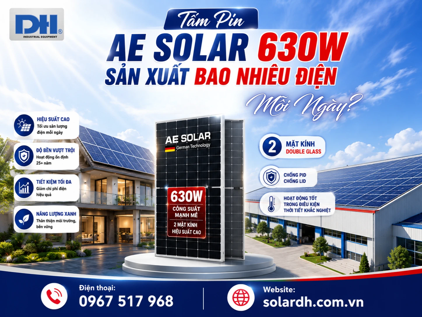 Tấm pin AE Solar 630W tạo ra bao nhiêu kWh điện