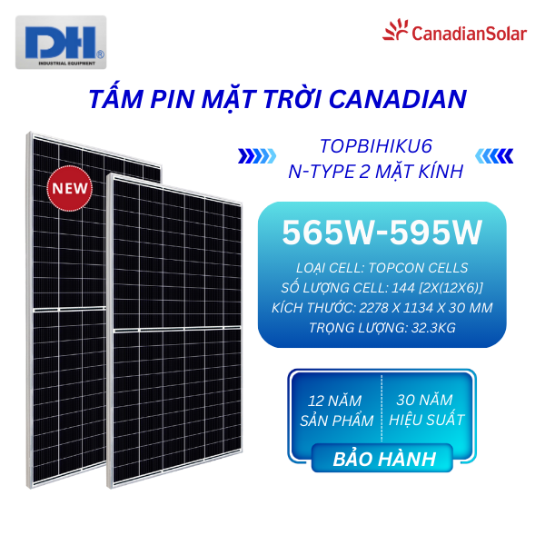 Tấm Pin Canadian 575W 2 mặt kính