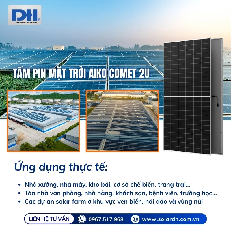 Ứng dụng tấm Pin mặt trời Aiko 650W Comet 2U