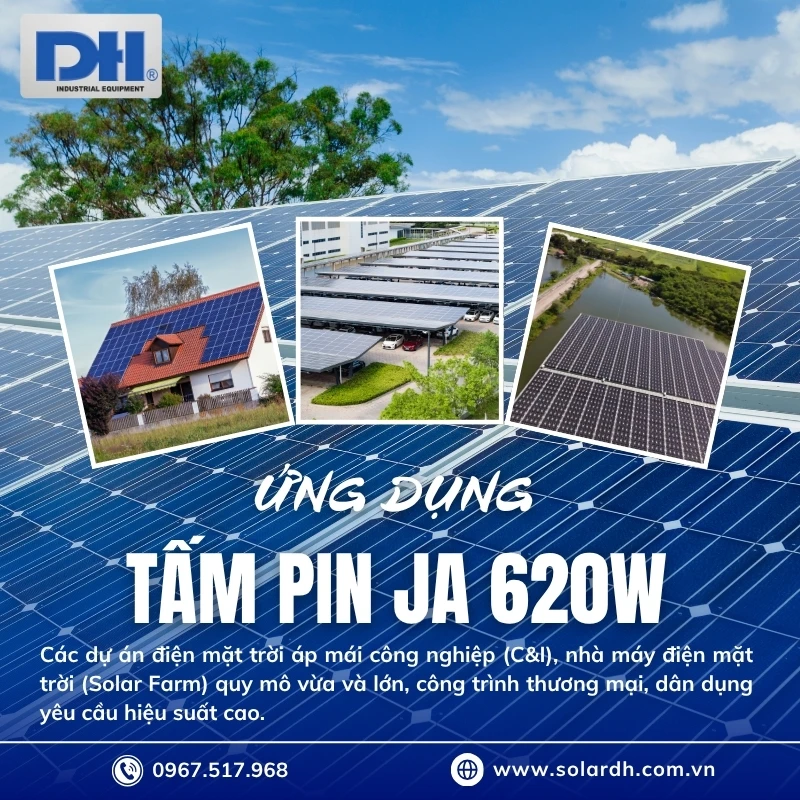 Ứng dụng tấm Pin mặt trời JA 620W