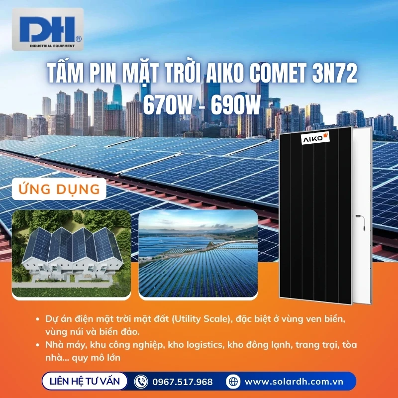 Ứng dụng tấm Pin mặt trời Aiko 690W