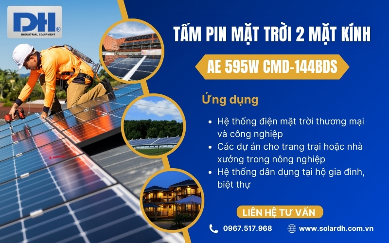 Ứng dụng tấm Pin năng lượng mặt trời 595W 