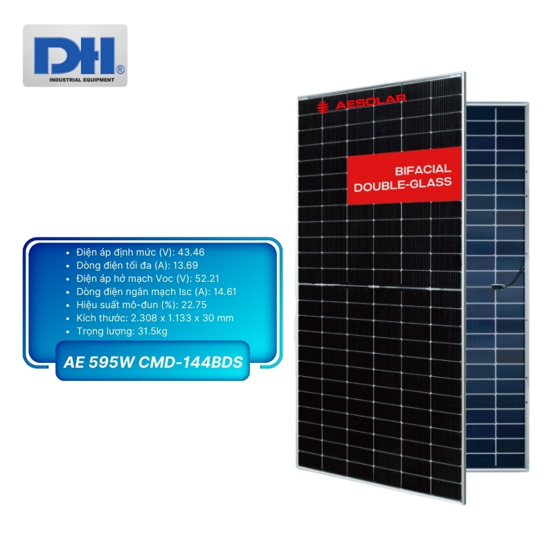 Tấm Pin năng lượng mặt trời AE 595W 2 mặt kính