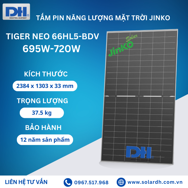 Tấm Pin năng lượng mặt trời Jinko 715W 2 mặt kính
