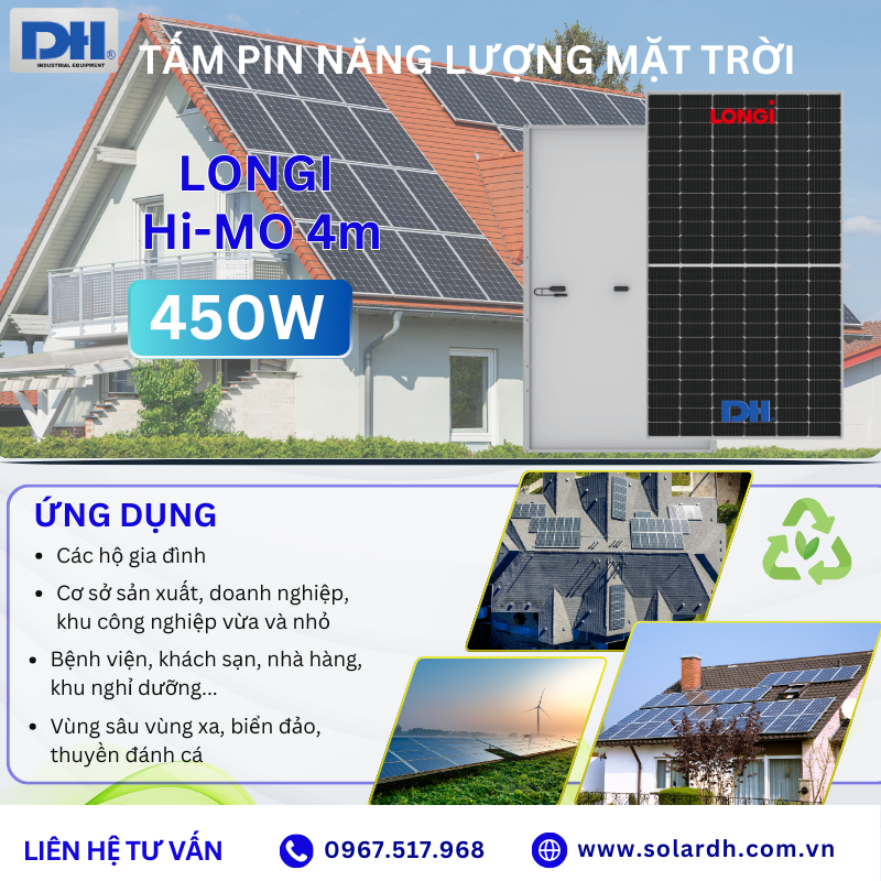 Ứng dụng của tấm Pin năng lượng Longi 450W