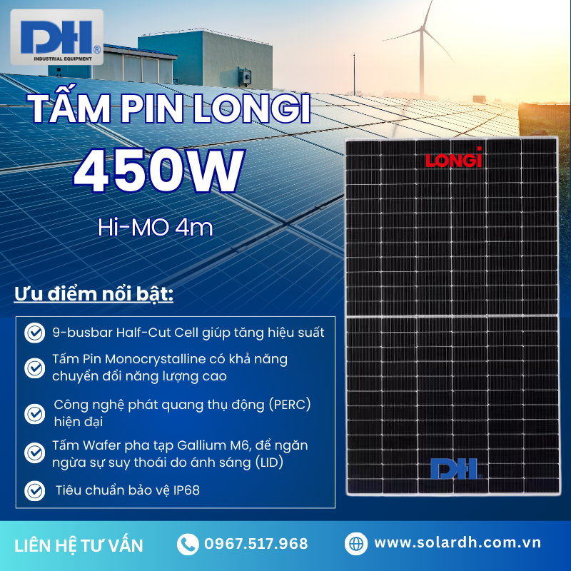 Các ưu điểm nổi bật của tấm Pin Longi 450W