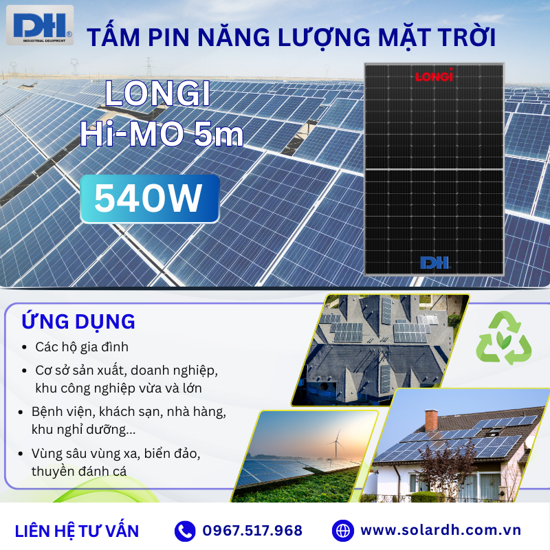 Ứng dụng của tấm Pin Longi 540W Hi-MO 5m