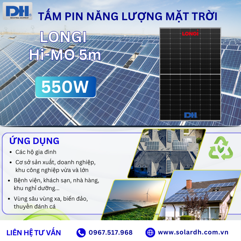 Ứng dụng của tấm Pin Longi 550W Hi-MO 5m