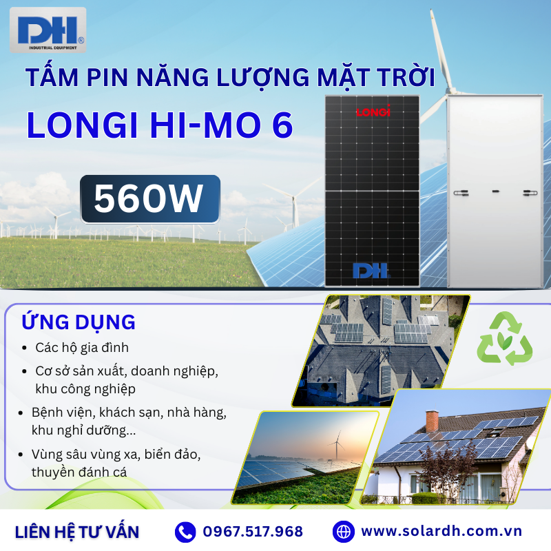 Ứng dụng của tấm Pin năng lượng Longi 560W