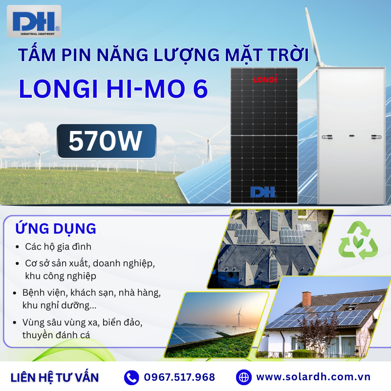 Ứng dụng của tấm Pin năng lượng Longi 570W
