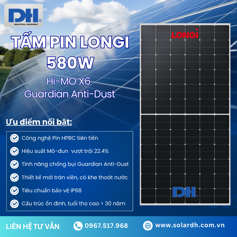 Các ưu điểm nổi bật của tấm Pin Longi 580W Hi-MO X6