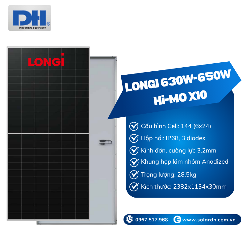 Tấm pin năng lượng mặt trời LONGi 645W Hi-MO X10